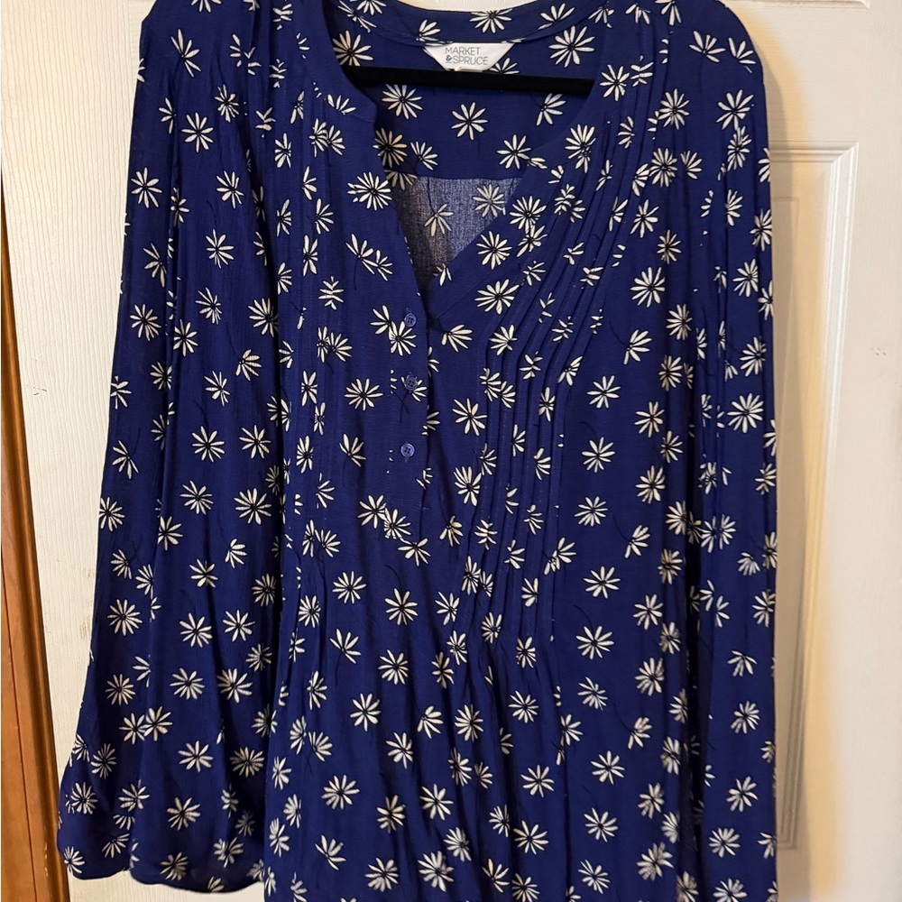Market & Spruce Blue Long Sleeve Relaxed Blouse